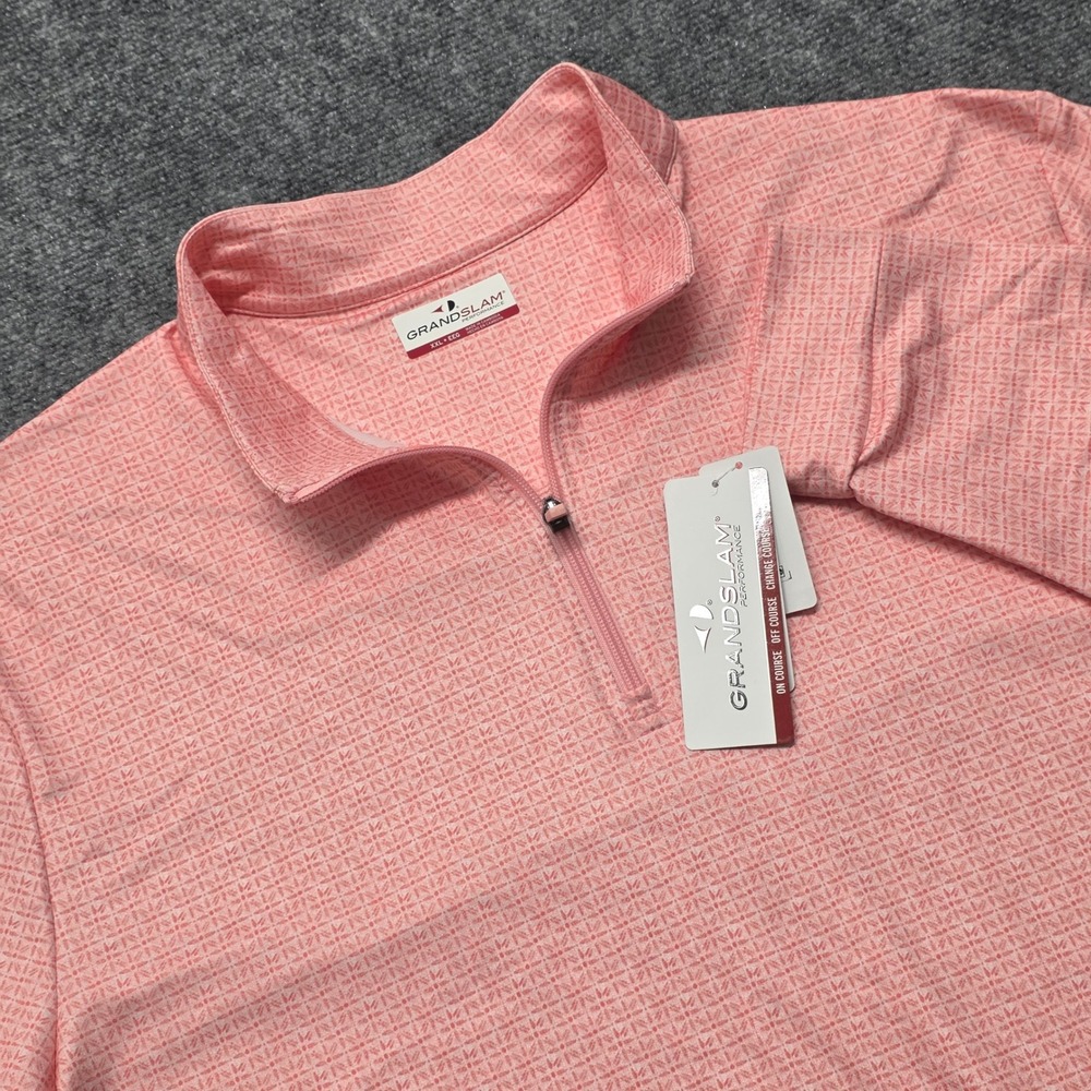 Grand Slam Performance Men's XXL Quarter Zip Golf Pullover Georgia Peach UPF 50